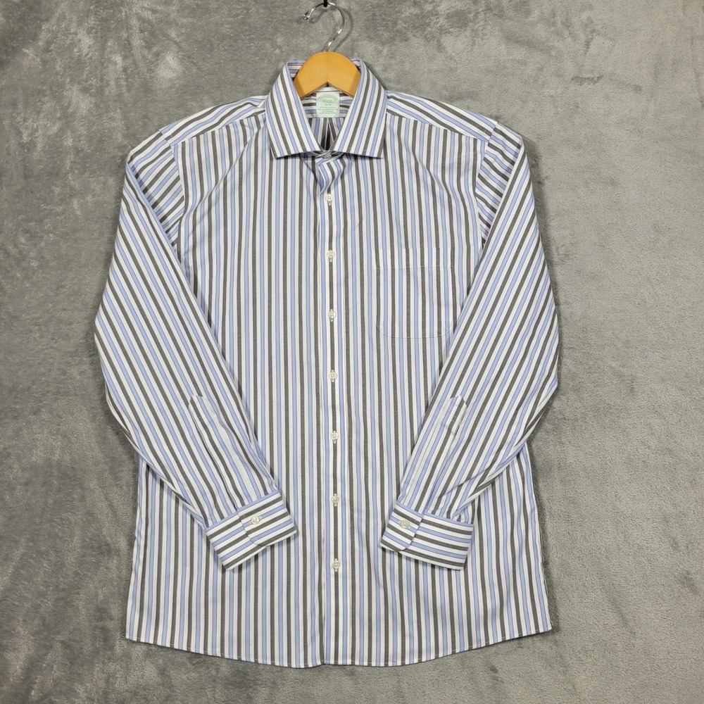 Brooks Brothers Shirt Mens 16 33 Slim Fit Non Iron Stretch Supima Dress Stripe